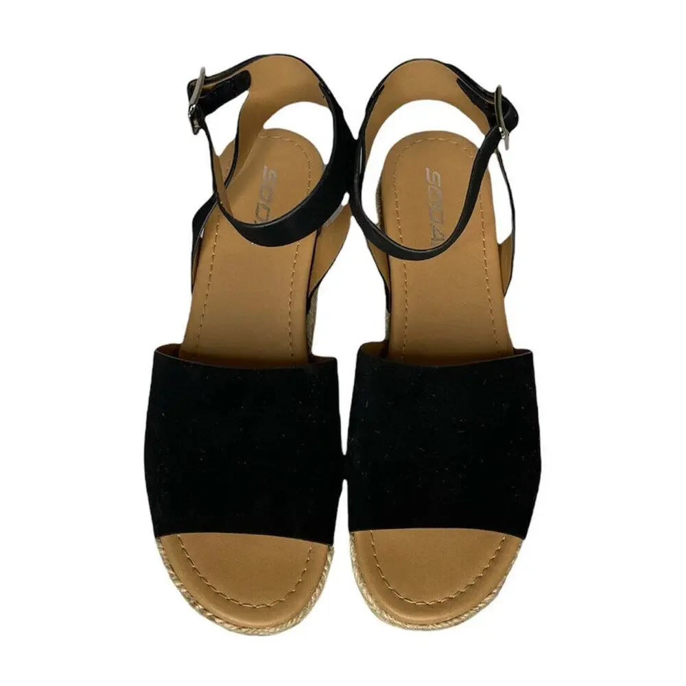 Womens Soda Topic Espadrille Ankle Strap Comfort‎ Sandals Black Nubuck Size 9